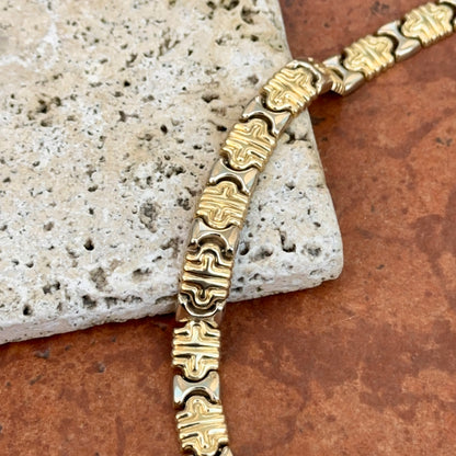 Estate 14KT White Gold + Yellow Gold Stampato Style Link Bracelet