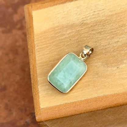 14KT Yellow Gold Celadon Jade Bezel Rectangle Pendant Charm - LSJ