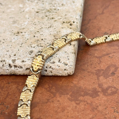 Estate 14KT White Gold + Yellow Gold Stampato Style Link Bracelet