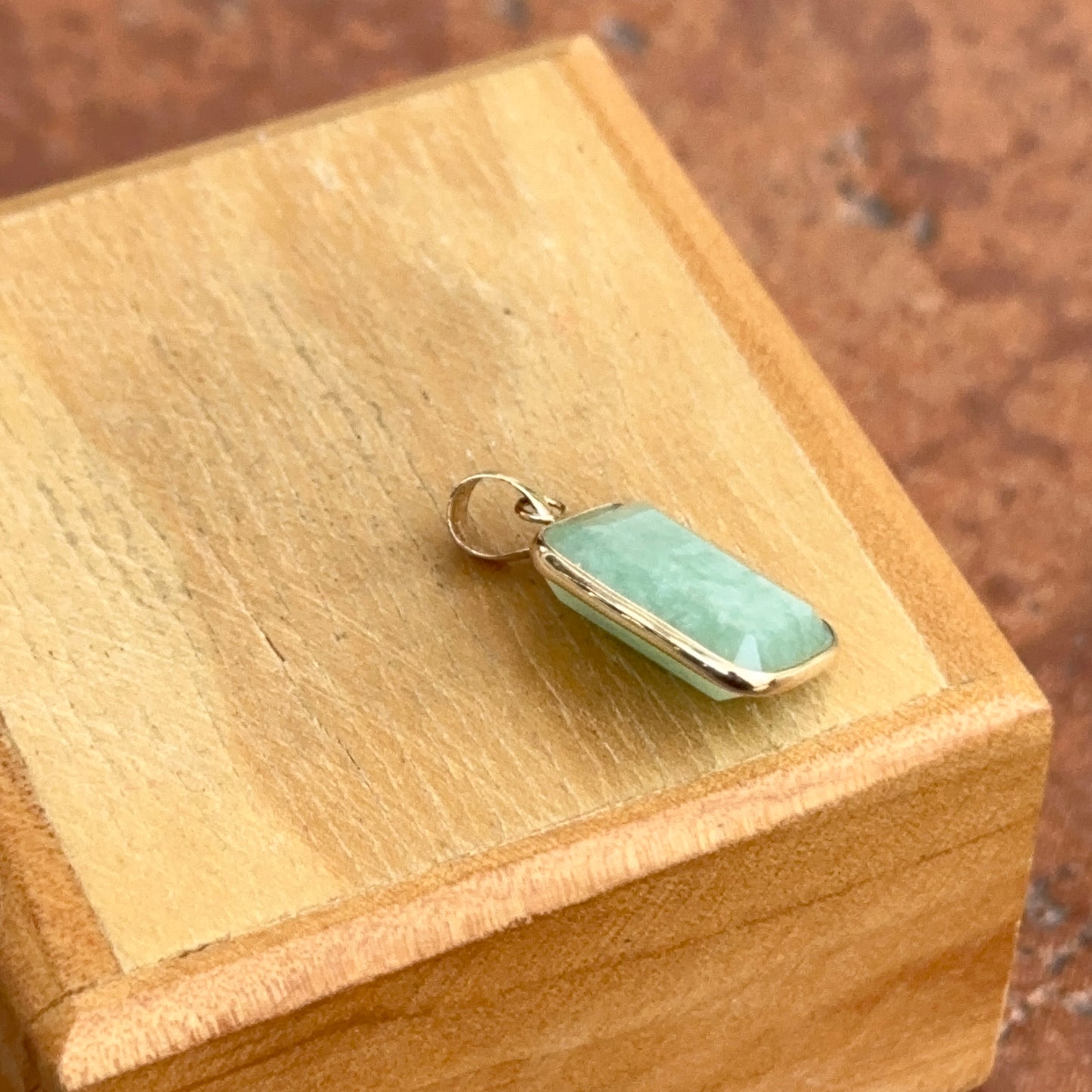 14KT Yellow Gold Celadon Jade Bezel Rectangle Pendant Charm - LSJ