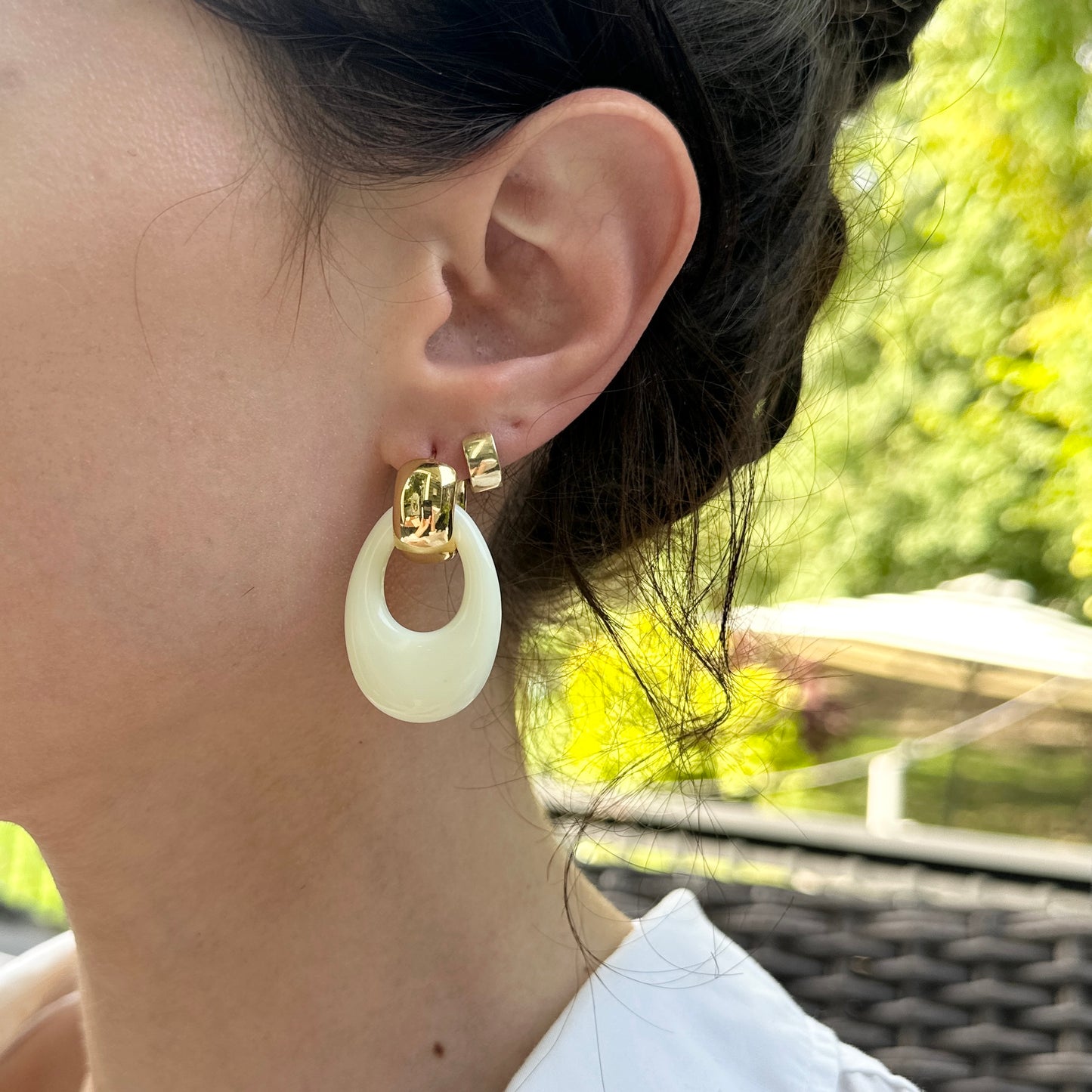 Estate White Stone Oval Earring Charms