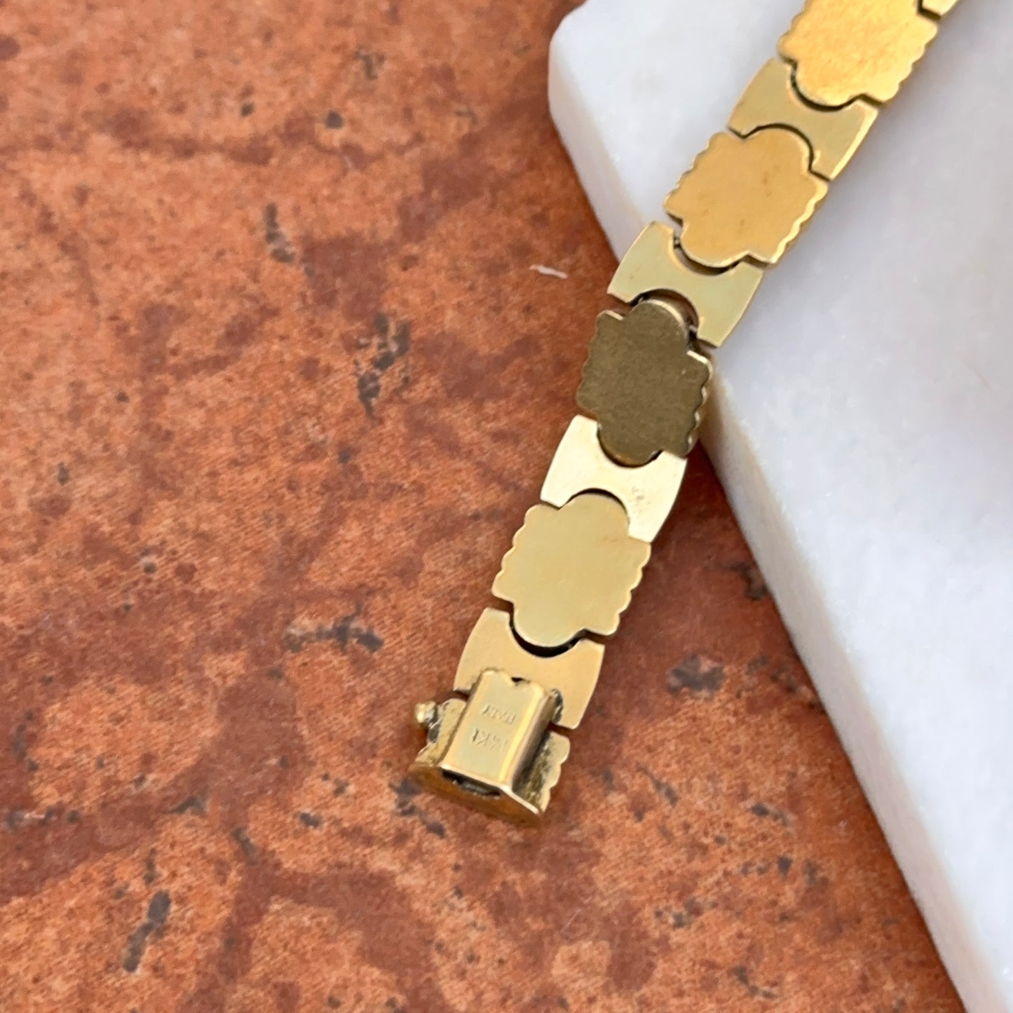 Estate 14KT White Gold + Yellow Gold Stampato Style Link Bracelet