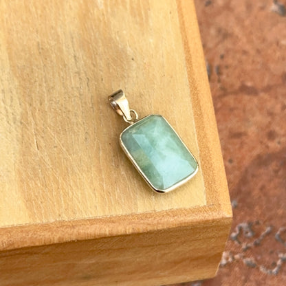 14KT Yellow Gold Celadon Jade Bezel Rectangle Pendant Charm - LSJ