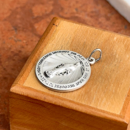 Sterling Silver Matte Miraculous Medal Round Pendant 22mm