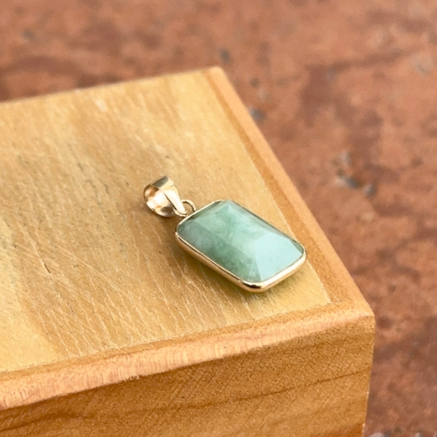 14KT Yellow Gold Celadon Jade Bezel Rectangle Pendant Charm - LSJ