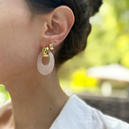 Vintage Rose Pink Quartz Oval Earring Charms