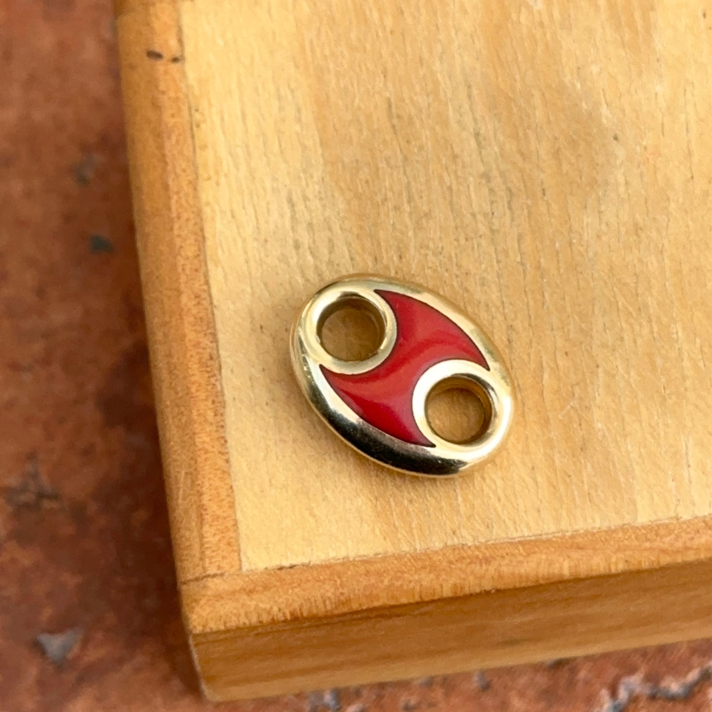 14KT Yellow Gold Red Enamel Puffed Mariner Link Pendant Slide