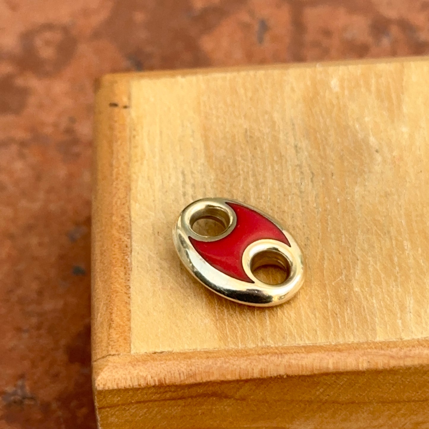 14KT Yellow Gold Red Enamel Puffed Mariner Link Pendant Slide