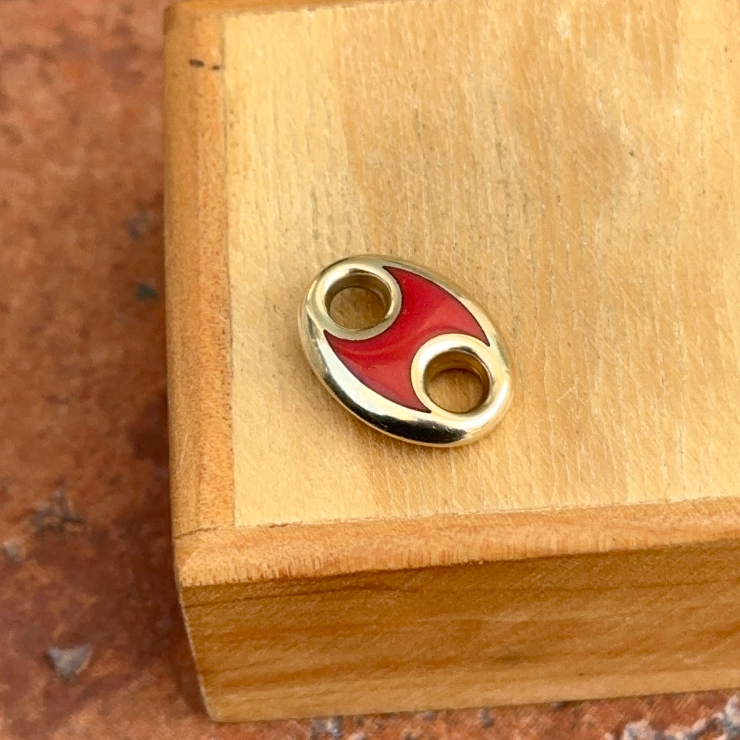 14KT Yellow Gold Red Enamel Puffed Mariner Link Pendant Slide