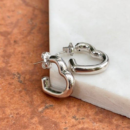 Sterling Silver Heart Post Hoop Earrings