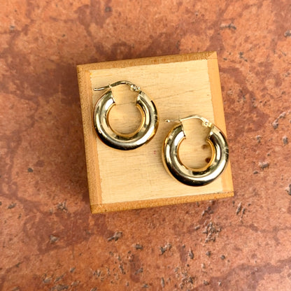 18KT Yellow Gold Chunky Tube Round Hoop Earrings 10mm