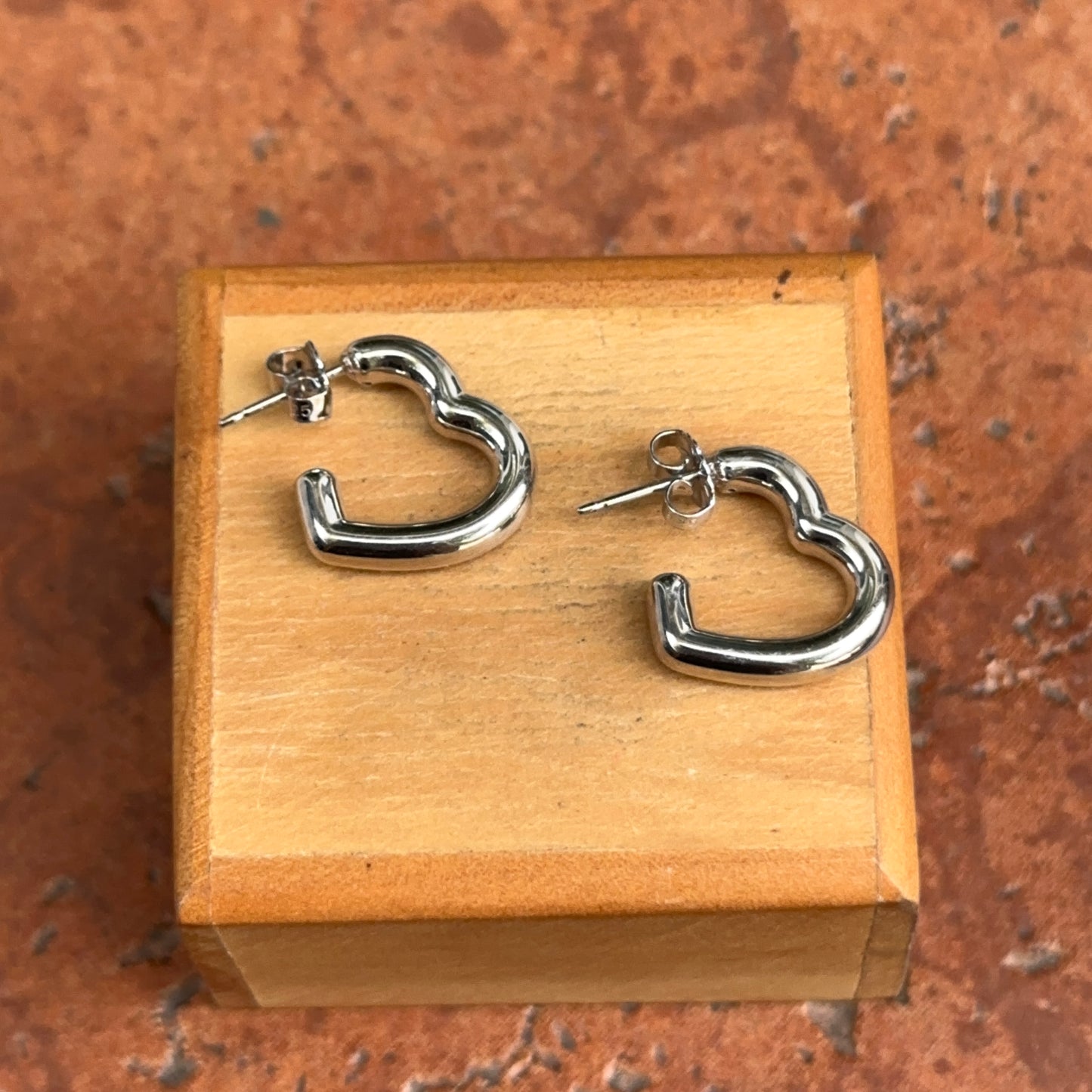 Sterling Silver Heart Post Hoop Earrings