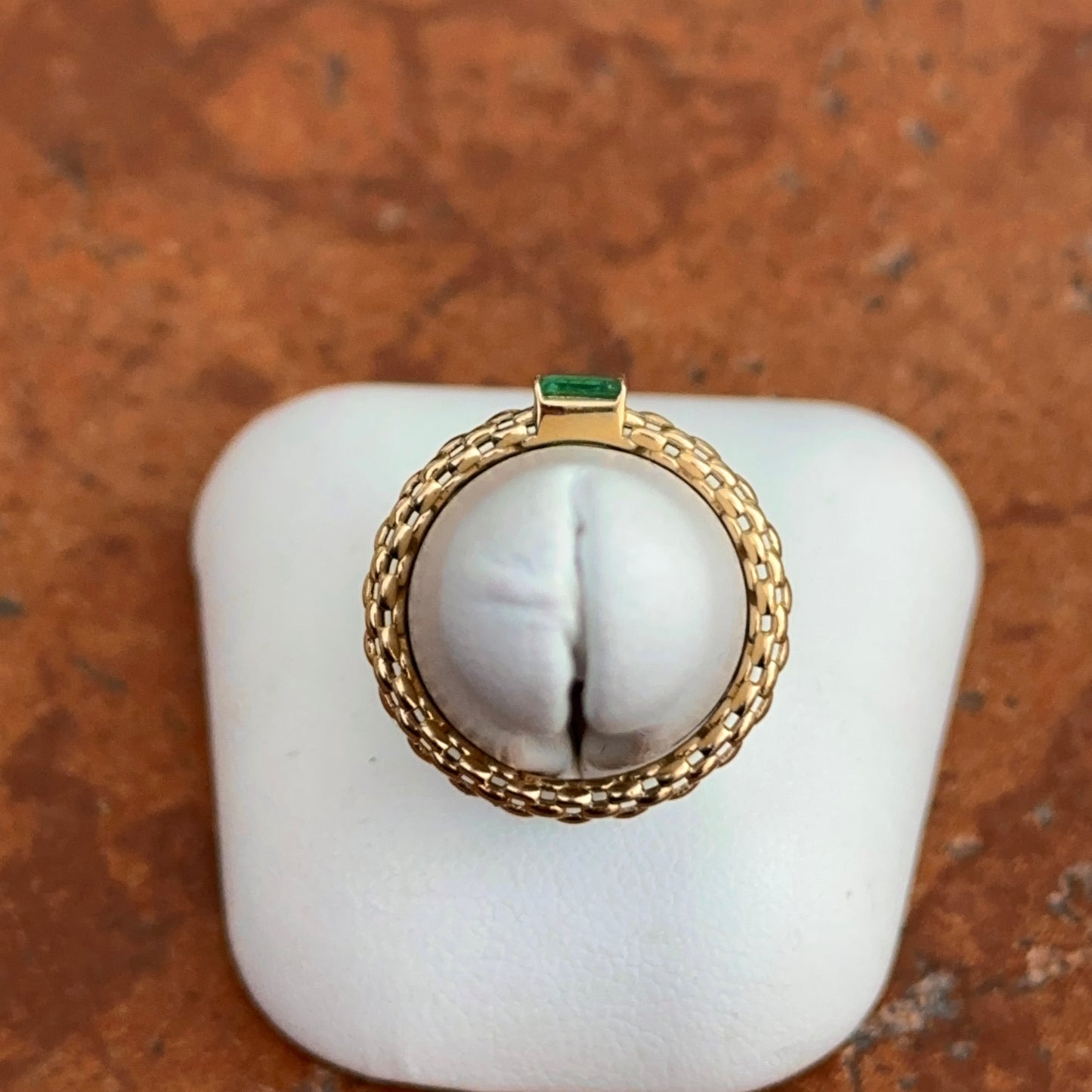 Estate 18KT Yellow Gold Emerald-Cut Emerald Mesh Band Ring