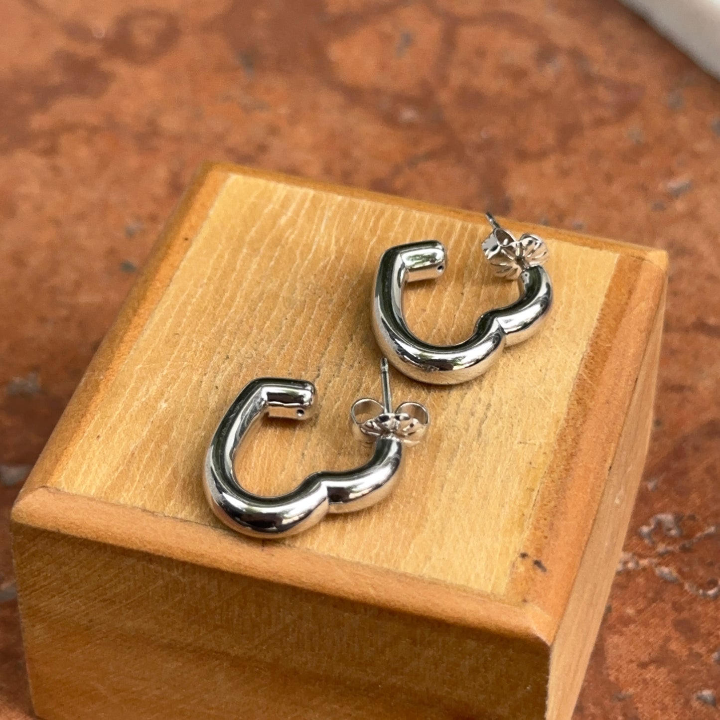 Sterling Silver Heart Post Hoop Earrings