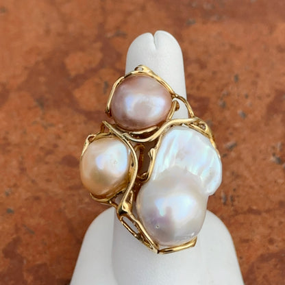 Yellow Gold-Plated White, Pink and Rose Fresh Water Pearl Cluster Ring