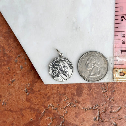 Sterling Silver Antiqued St Jude Thaddeus Round Pendant 20mm