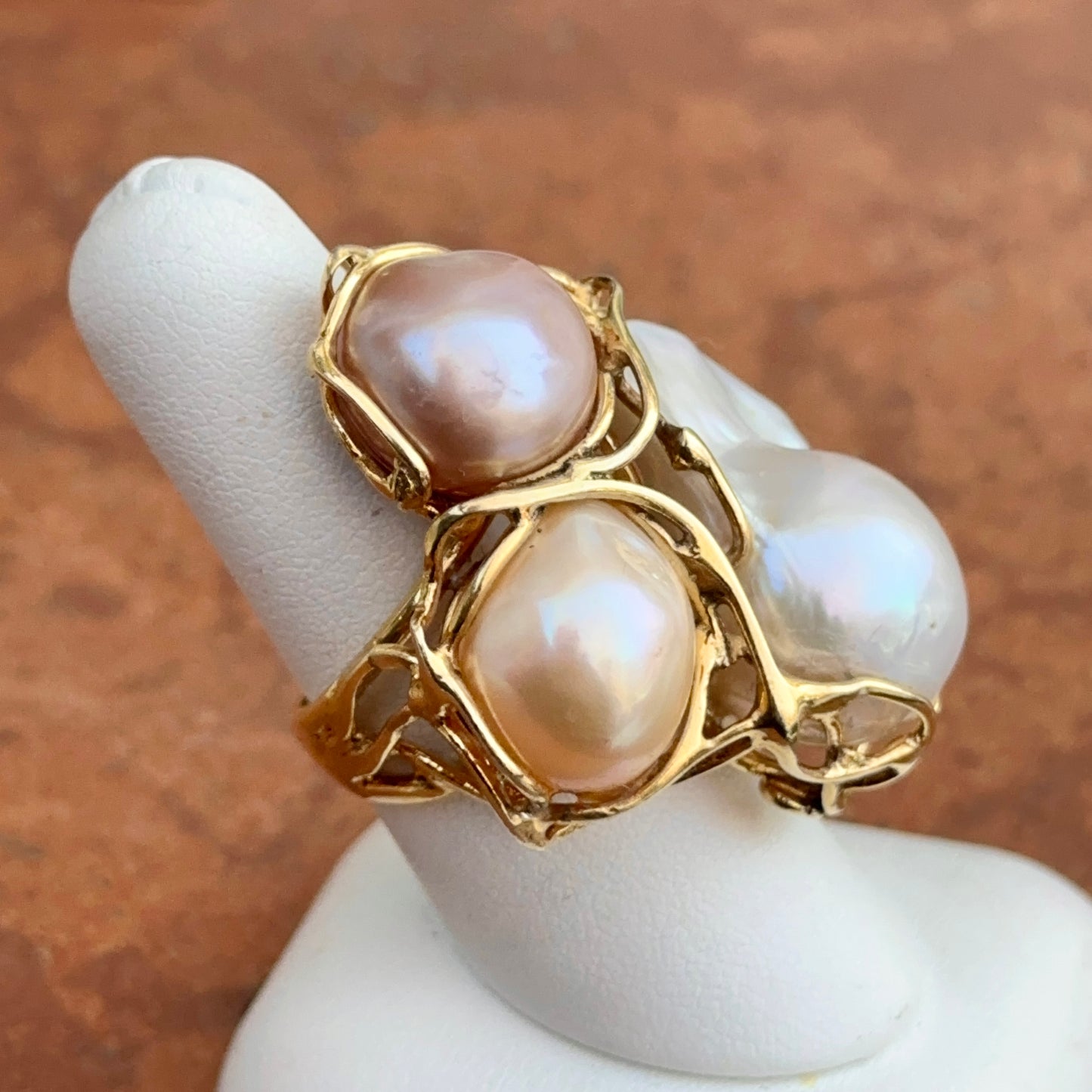 Yellow Gold-Plated White, Pink and Rose Fresh Water Pearl Cluster Ring