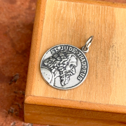 Sterling Silver Antiqued St Jude Thaddeus Round Pendant 20mm