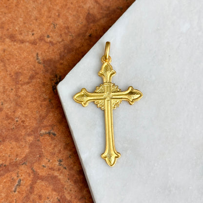 14KT Yellow Gold Matte Solid Cross Pendant 40mm