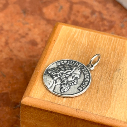 Sterling Silver Antiqued St Jude Thaddeus Round Pendant 20mm