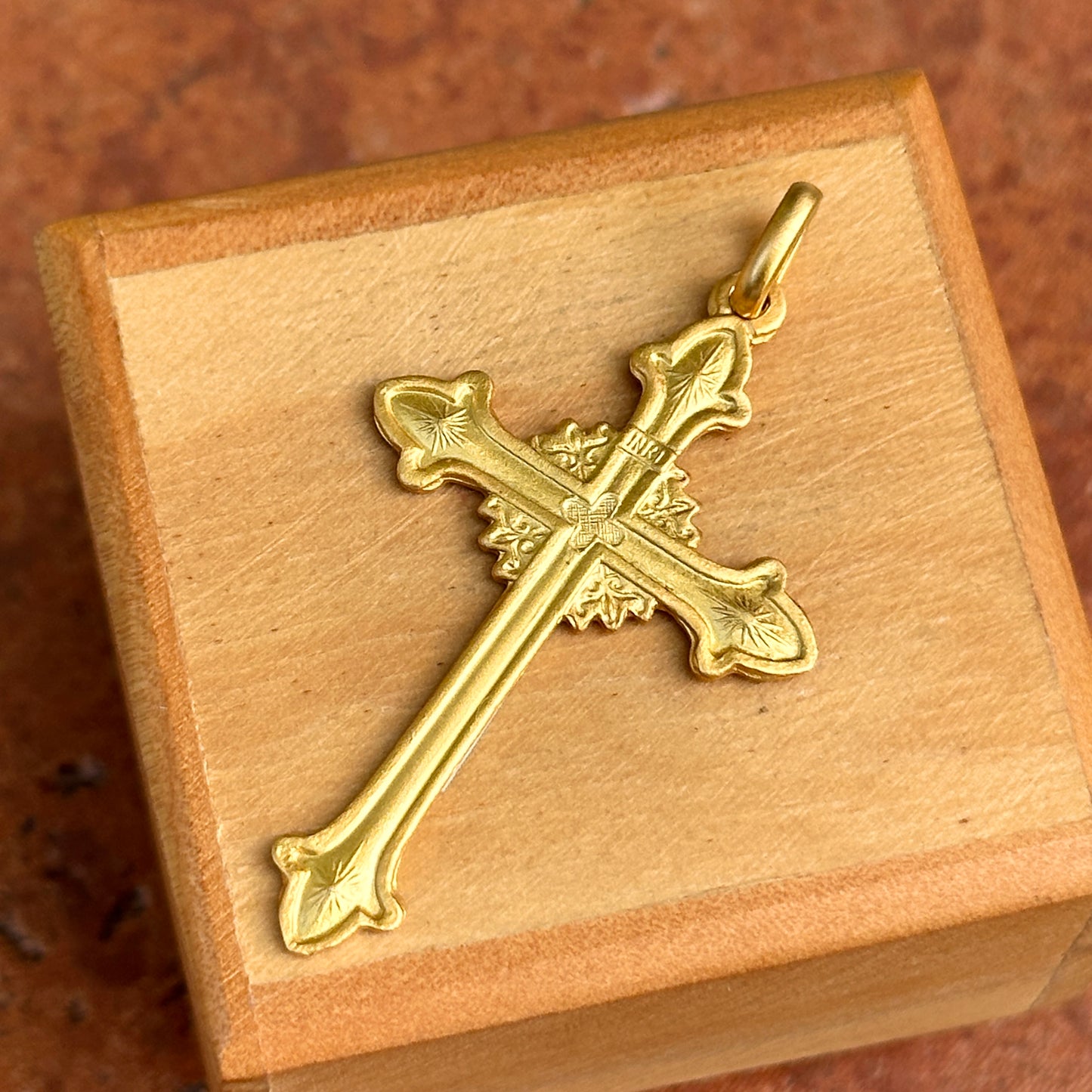 14KT Yellow Gold Matte Solid Cross Pendant 40mm