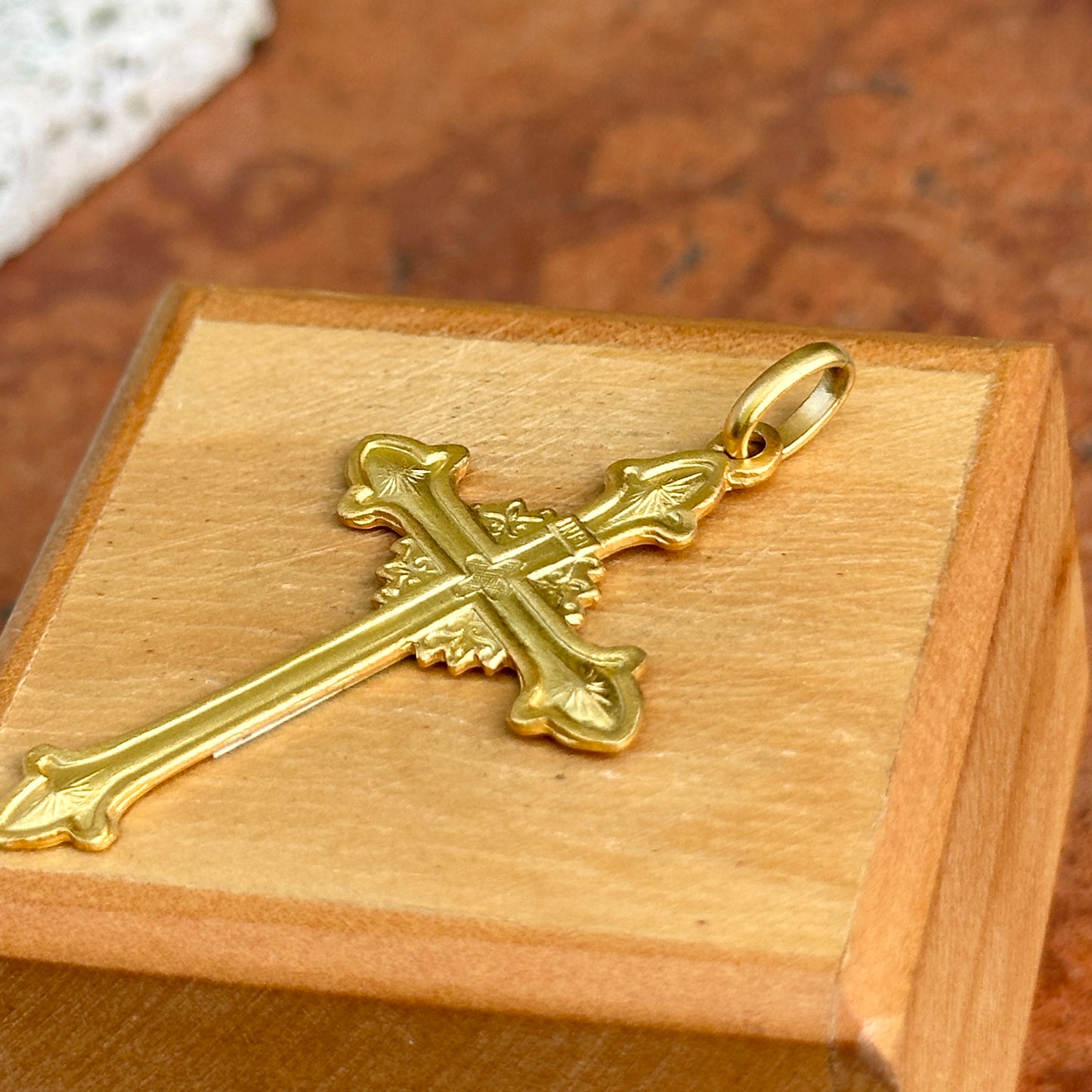 14KT Yellow Gold Matte Solid Cross Pendant 40mm