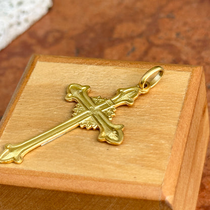 14KT Yellow Gold Matte Solid Cross Pendant 40mm