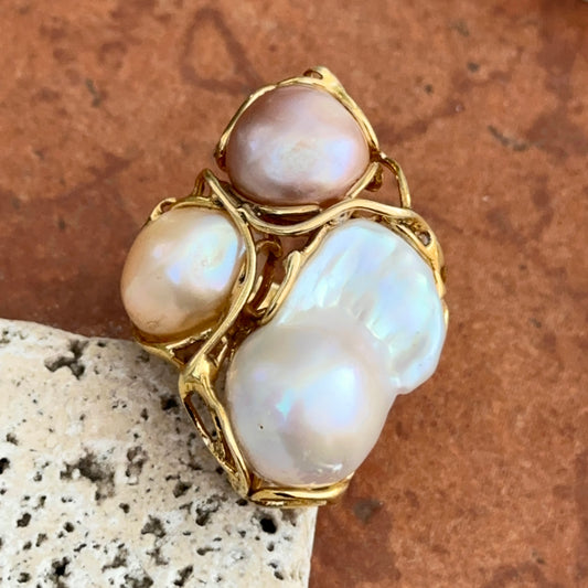 Yellow Gold-Plated White, Pink and Rose Fresh Water Pearl Free Form Ring