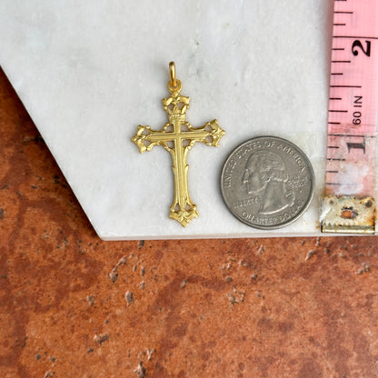 14KT Yellow Gold Matte Solid Filigree Cross Pendant 40mm