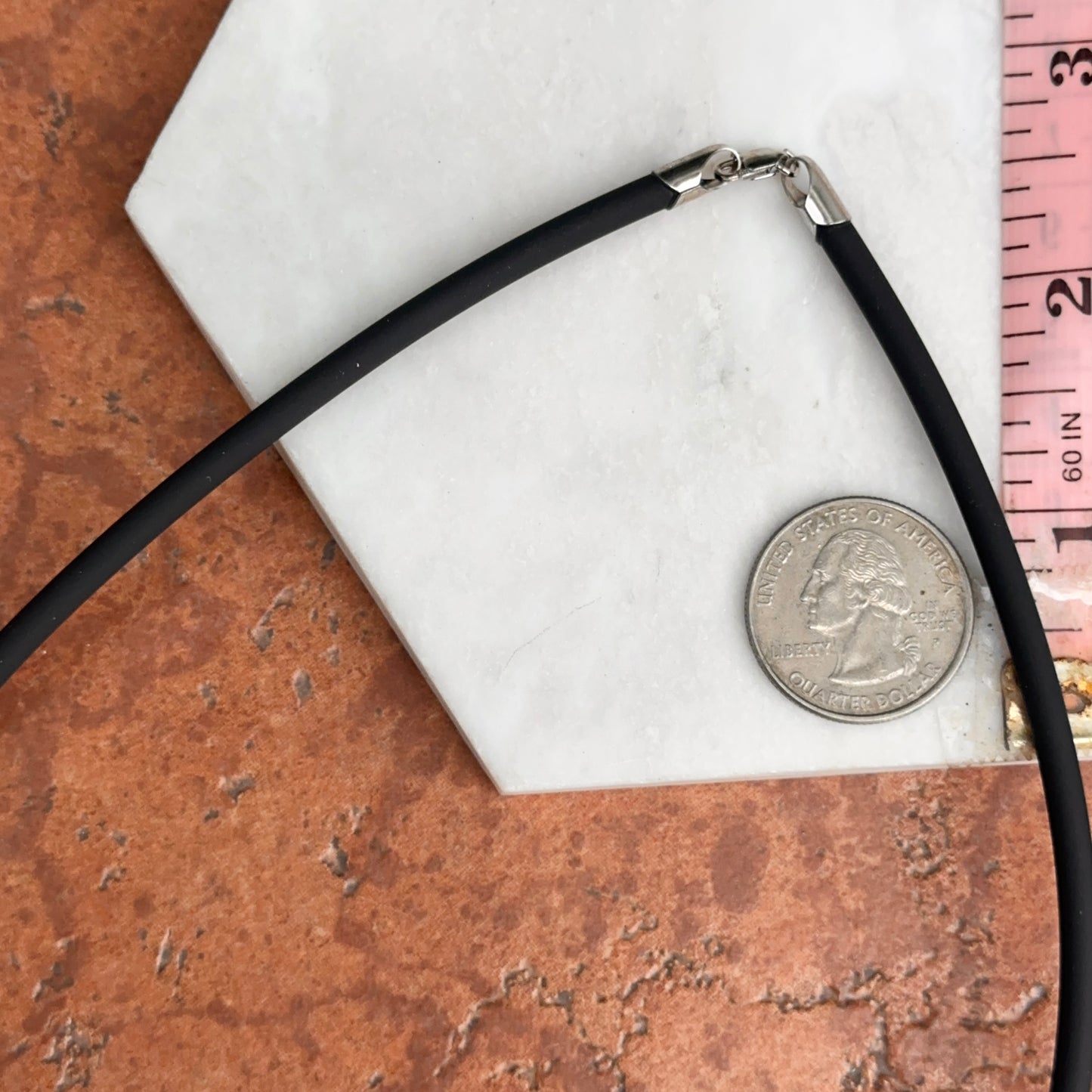 14KT White Gold 4mm Black Rubber Necklace