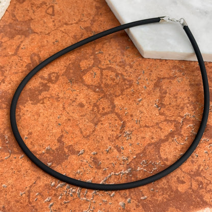 14KT White Gold 4mm Black Rubber Necklace