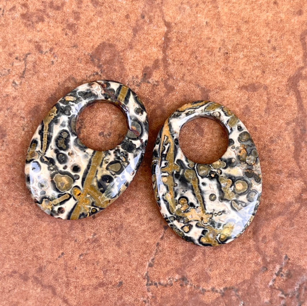 Estate Leopard Agate Oval Earring Charms