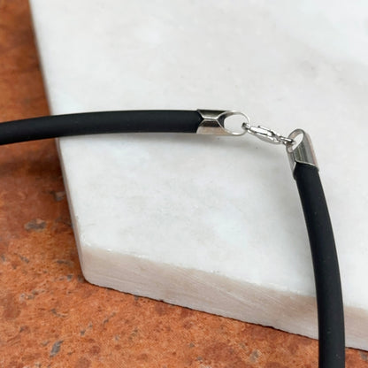14KT White Gold 4mm Black Rubber Necklace