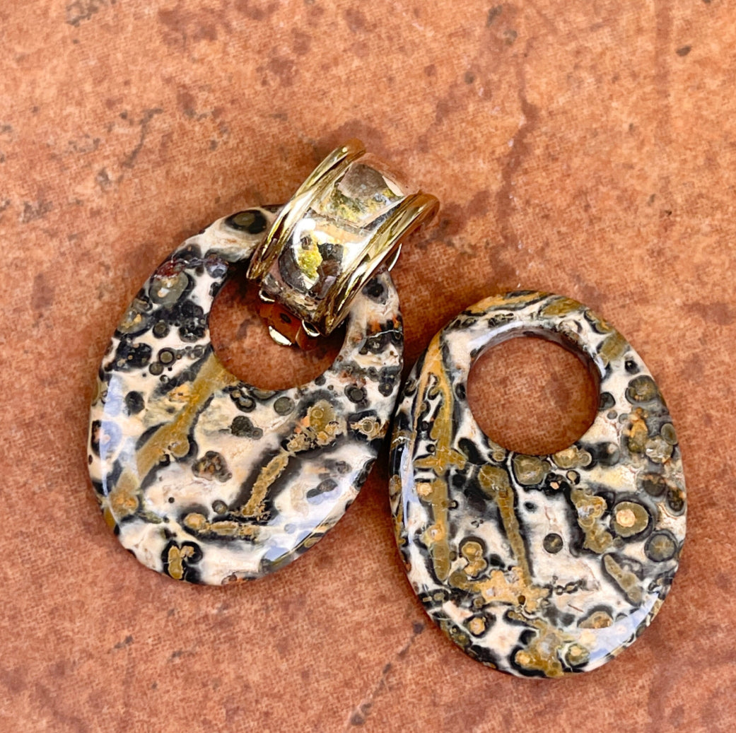 Estate Leopard Agate Oval Earring Charms