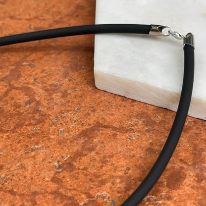 14KT White Gold 4mm Black Rubber Necklace