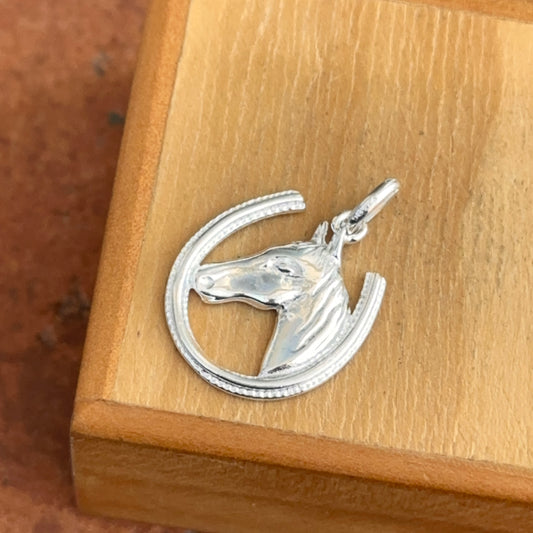 Sterling Silver Horseshoe + Horse Head Pendant Charm - LSJ
