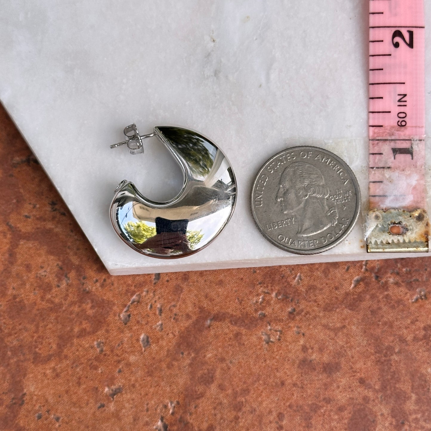 Sterling Silver Rhodium Plated J-hoop Earrings 29mm