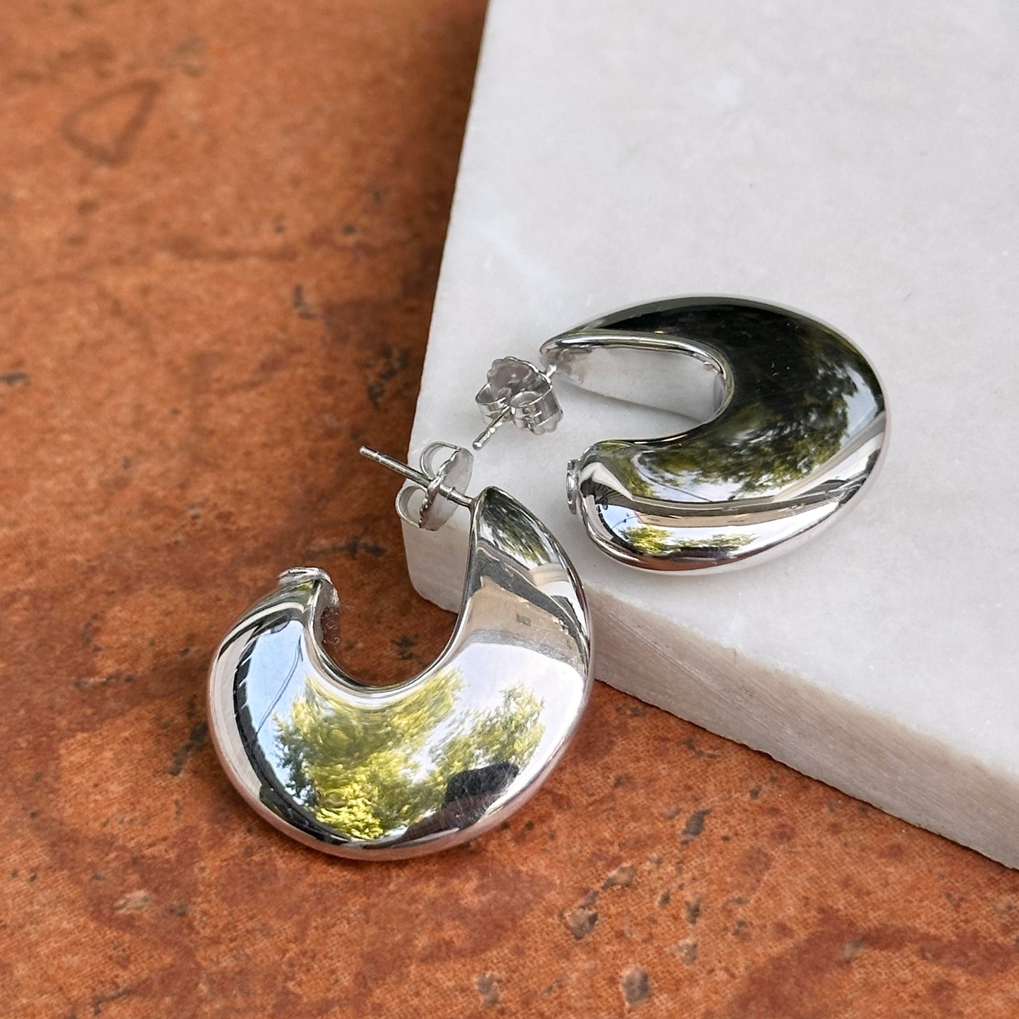 Sterling Silver Rhodium Plated J-hoop Earrings 29mm