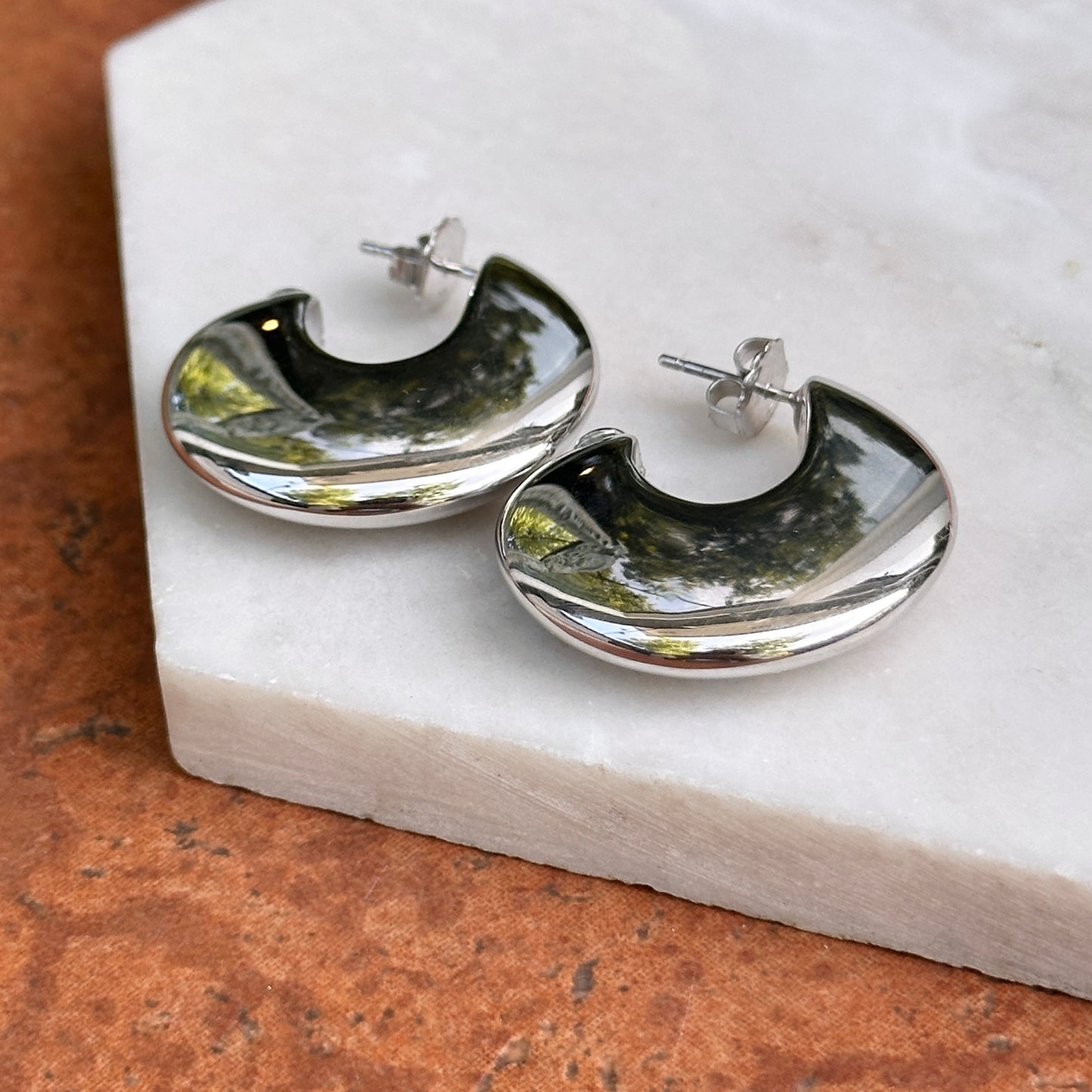 Sterling Silver Rhodium Plated J-hoop Earrings 29mm