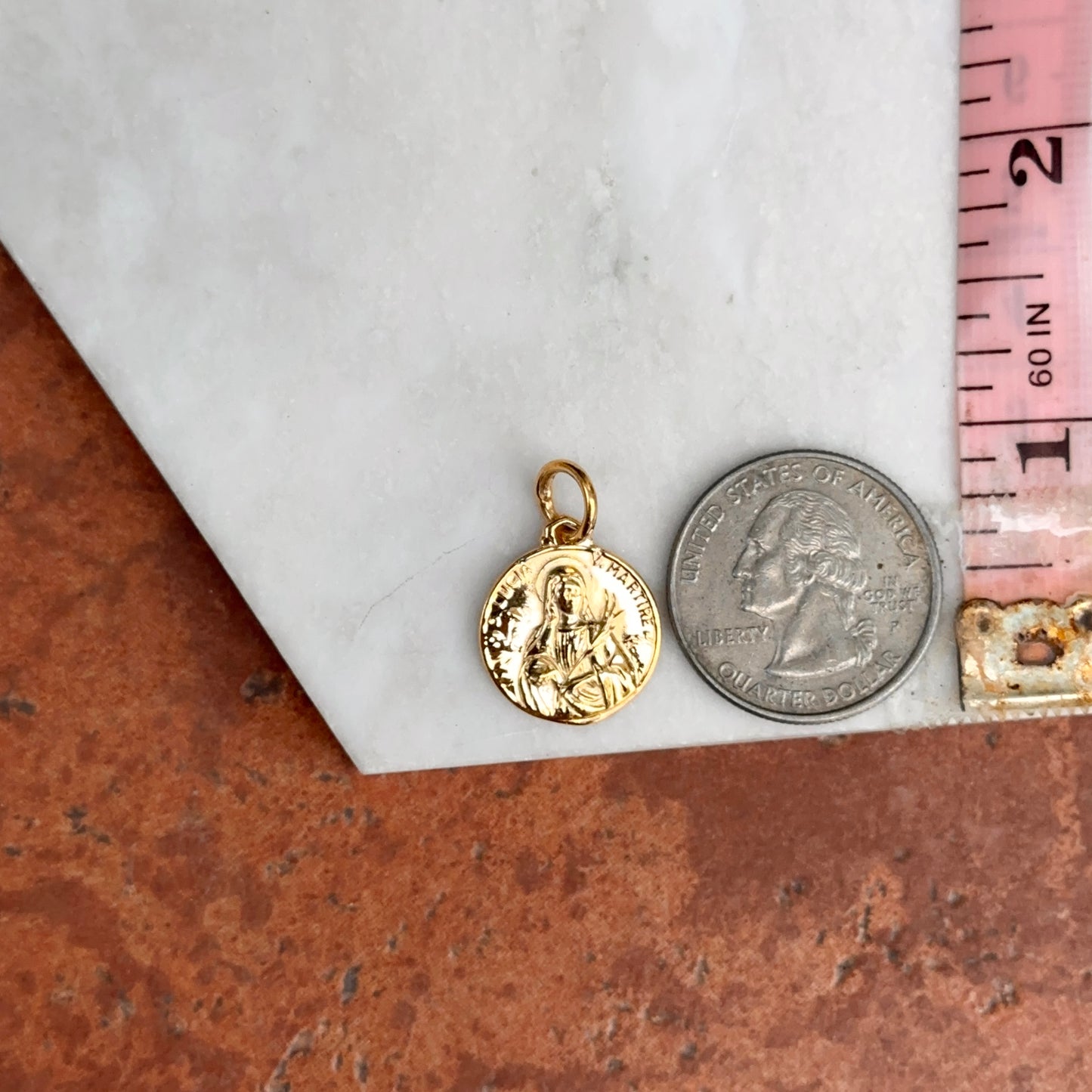 14KT Yellow Gold Polished St Lucia Medal Pendant 16mm