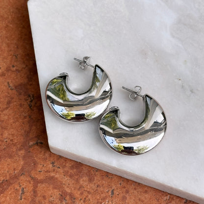 Sterling Silver Rhodium Plated J-hoop Earrings 29mm