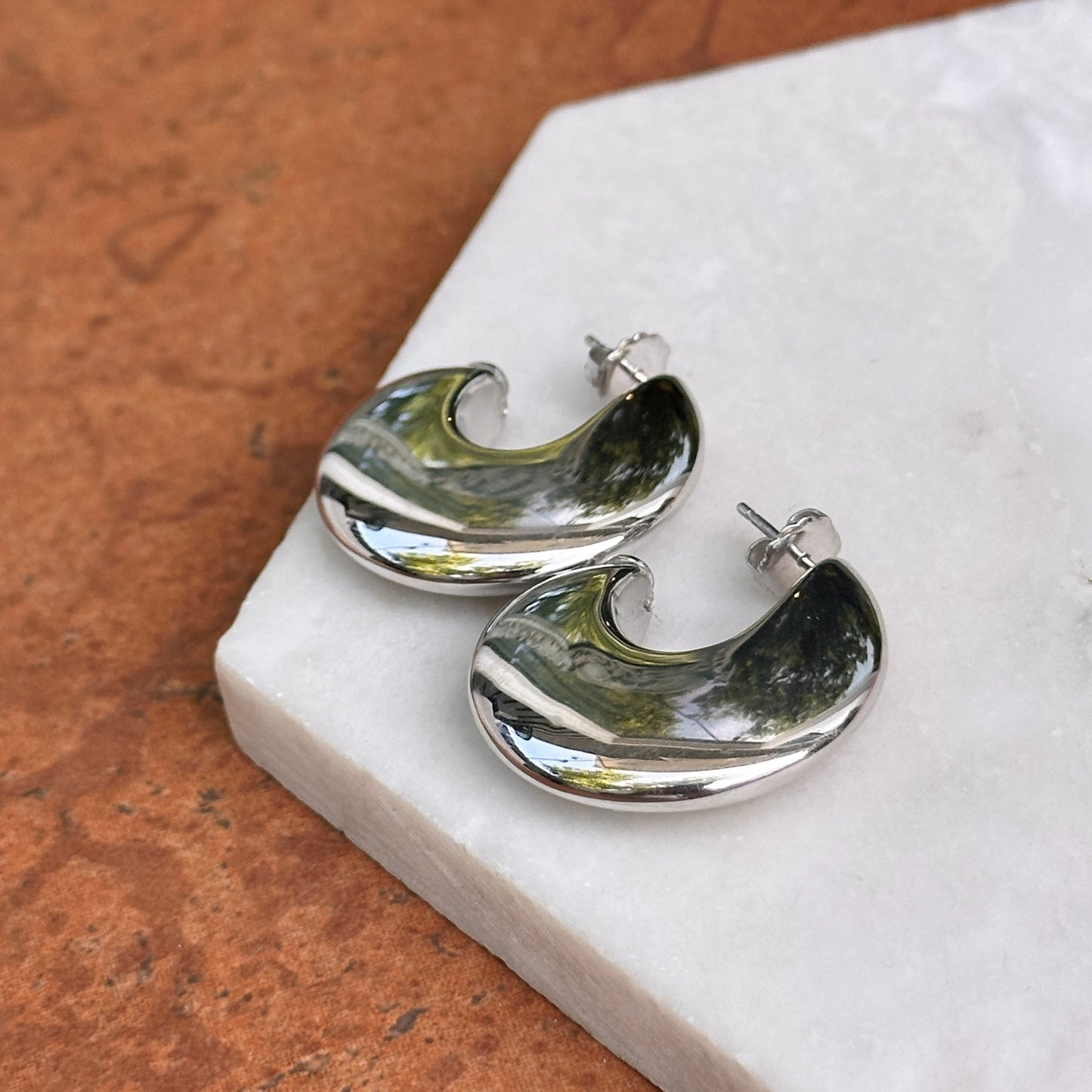 Sterling Silver Rhodium Plated J-hoop Earrings 29mm