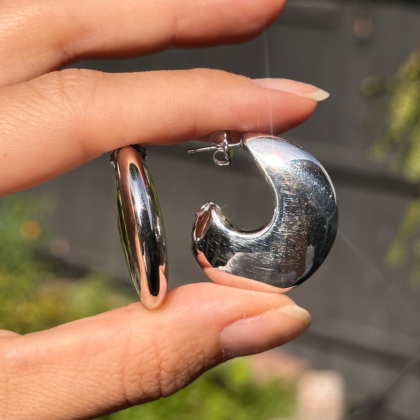 Sterling Silver Rhodium Plated J-hoop Earrings 29mm