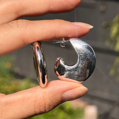 Sterling Silver Rhodium Plated J-hoop Earrings 29mm