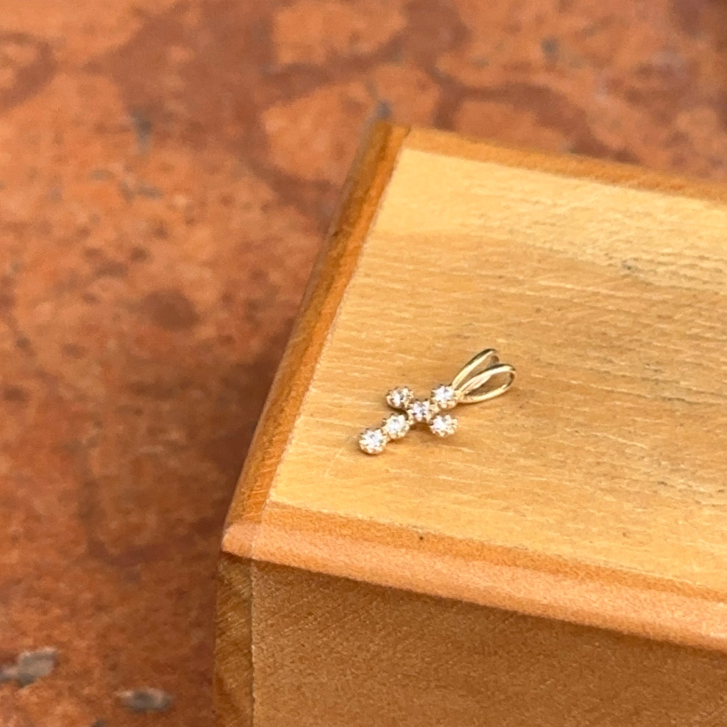 14KT Yellow Gold Round CZ Cross Pendant Charm