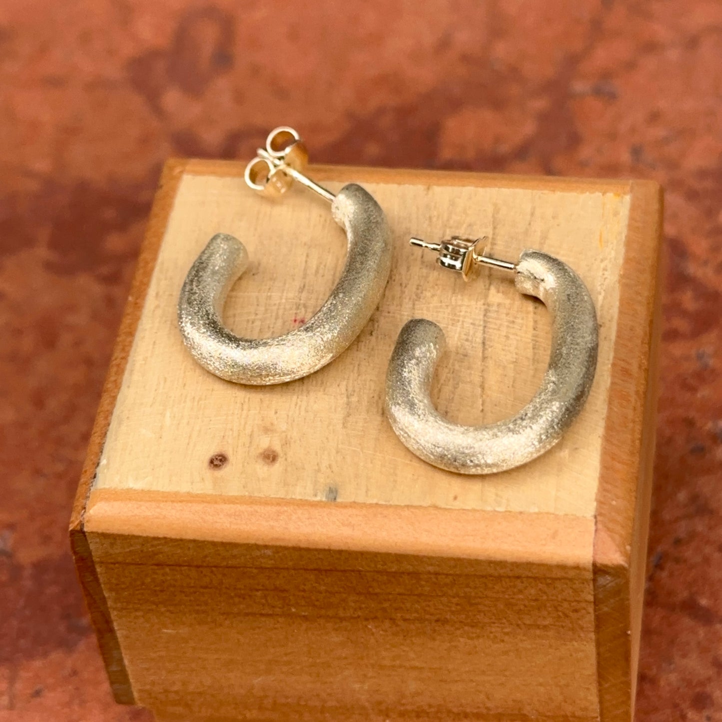 14KT Yellow Gold Matte Finish J-Shape Hoop Earrings