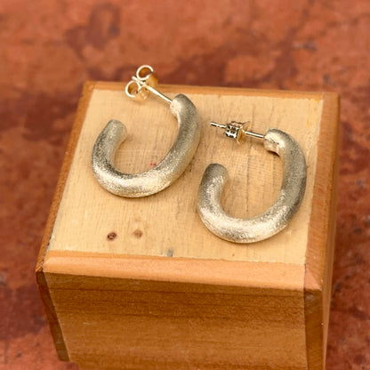 14KT Yellow Gold Matte Finish J-Shape Hoop Earrings