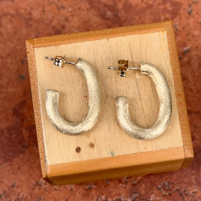 14KT Yellow Gold Matte Finish J-Shape Hoop Earrings