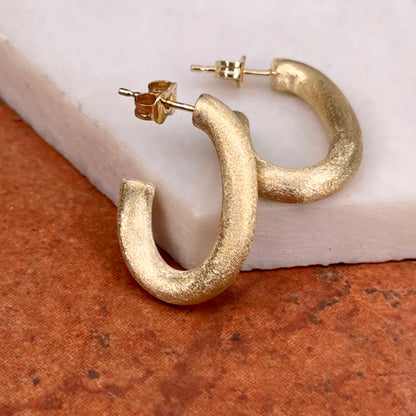 14KT Yellow Gold Matte Finish J-Shape Hoop Earrings