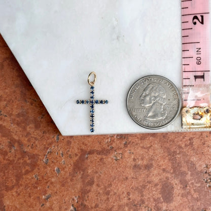 14K Yellow Gold .50 CT Blue Sapphire Cross Pendant